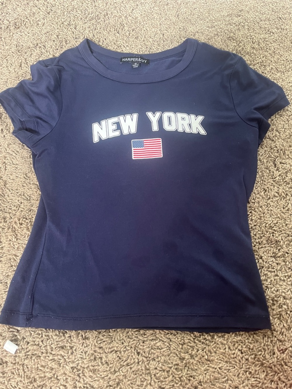 Harper & Ivy Navy Tee with White New York Graphic